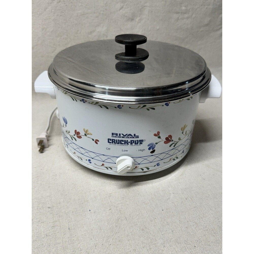 Vtg Rival Select 4 Qt Crock-Pot Slow Cooker #3154 Floral Print w/ Lids. Works